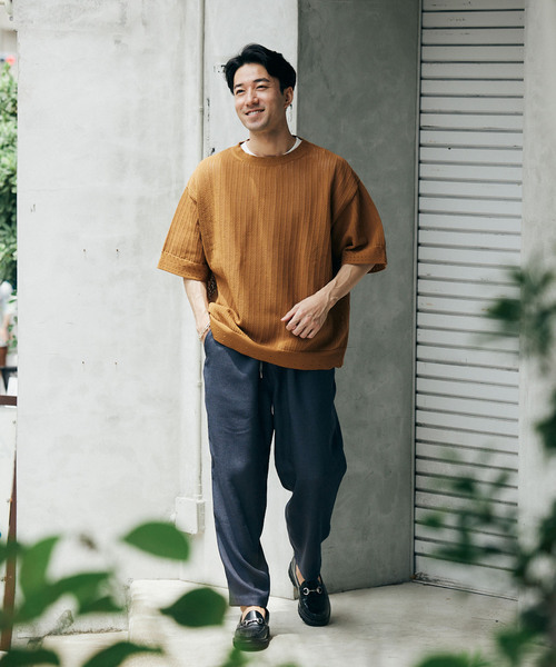 JOURNAL STANDARD relume（ジャーナルスタンダード　レリューム）の「【半袖ニット+カットソーの2点SET】リサイクルポリエステル サマーニット "OPENWORK"（ニット/セーター・メンズ・キャメル/ライトグレー/ブラック/パープル/カーキ・LARGE/MEDIUM）」の9枚目の写真