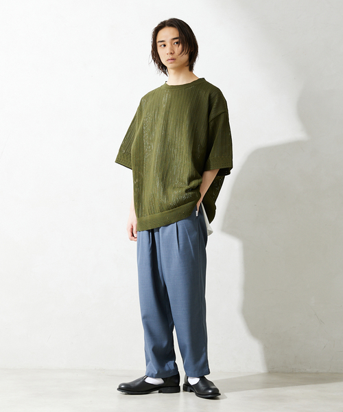 JOURNAL STANDARD relume（ジャーナルスタンダード　レリューム）の「【半袖ニット+カットソーの2点SET】リサイクルポリエステル サマーニット "OPENWORK"（ニット/セーター・メンズ・キャメル/ライトグレー/ブラック/パープル/カーキ・LARGE/MEDIUM）」の10枚目の写真