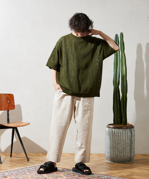 JOURNAL STANDARD relume（ジャーナルスタンダード　レリューム）の「【半袖ニット+カットソーの2点SET】リサイクルポリエステル サマーニット "OPENWORK"（ニット/セーター・メンズ・キャメル/ライトグレー/ブラック/パープル/カーキ・LARGE/MEDIUM）」の11枚目の写真