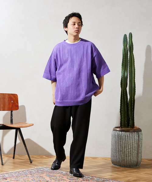 JOURNAL STANDARD relume（ジャーナルスタンダード　レリューム）の「【半袖ニット+カットソーの2点SET】リサイクルポリエステル サマーニット "OPENWORK"（ニット/セーター・メンズ・キャメル/ライトグレー/ブラック/パープル/カーキ・LARGE/MEDIUM）」の13枚目の写真