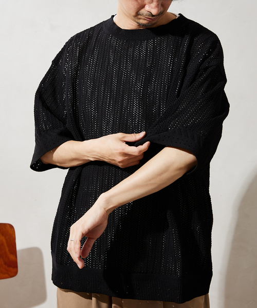 JOURNAL STANDARD relume（ジャーナルスタンダード　レリューム）の「【半袖ニット+カットソーの2点SET】リサイクルポリエステル サマーニット "OPENWORK"（ニット/セーター・メンズ・キャメル/ライトグレー/ブラック/パープル/カーキ・LARGE/MEDIUM）」の15枚目の写真