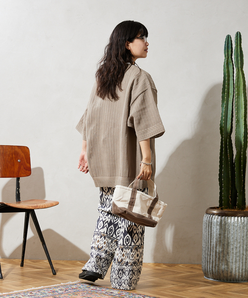 JOURNAL STANDARD relume（ジャーナルスタンダード　レリューム）の「【半袖ニット+カットソーの2点SET】リサイクルポリエステル サマーニット "OPENWORK"（ニット/セーター・メンズ・キャメル/ライトグレー/ブラック/パープル/カーキ・LARGE/MEDIUM）」の19枚目の写真