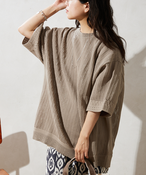 JOURNAL STANDARD relume（ジャーナルスタンダード　レリューム）の「【半袖ニット+カットソーの2点SET】リサイクルポリエステル サマーニット "OPENWORK"（ニット/セーター・メンズ・キャメル/ライトグレー/ブラック/パープル/カーキ・LARGE/MEDIUM）」の20枚目の写真