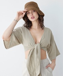 ALEXIA STAM | Tie Front Gauze Top / クロップド丈ガーゼトップス(シャツ/ブラウス)
