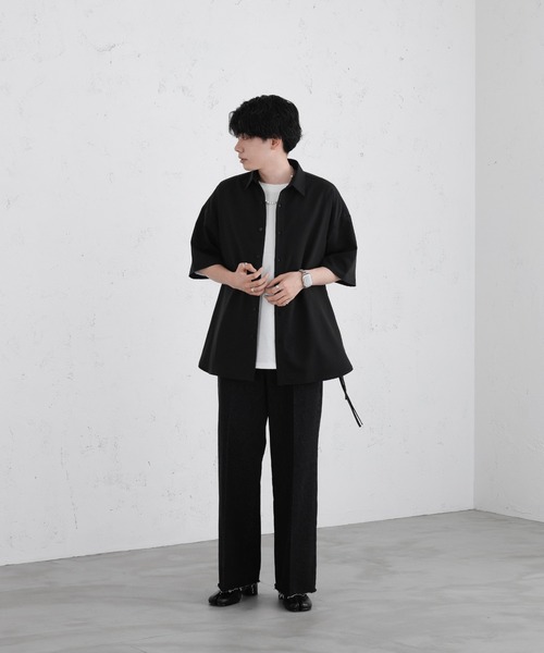 selle glant（セレグランテ）の「DRAW CODE SLIT SHIRT/ドローコードスリットシャツ（シャツ/ブラウス・メンズ・ブラック/オフホワイト・MEDIUM）」の6枚目の写真