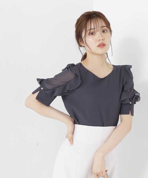 PROPORTION BODY DRESSING（プロポーションボディドレッシング）の「シアーラッフルブラウス / 1213210602（シャツ/ブラウス・レディース・グレー/ダークグレー/ベージュ・SMALL/MEDIUM）」の18枚目の写真