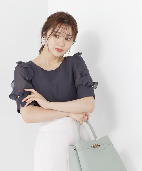 PROPORTION BODY DRESSING（プロポーションボディドレッシング）の「シアーラッフルブラウス / 1213210602（シャツ/ブラウス・レディース・グレー/ダークグレー/ベージュ・SMALL/MEDIUM）」の3枚目の写真