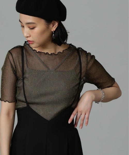 FREE'S MART（フリーズマート）の「◆ラメシアー半袖カットソー（Tシャツ/カットソー・レディース・ブルー/ブラック/ホワイト・FREE）」の4枚目の写真