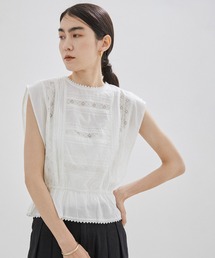 SALON adam et rope' | 【洗える】リバーレースフレンチスリーブクロップドブラウス(シャツ/ブラウス)