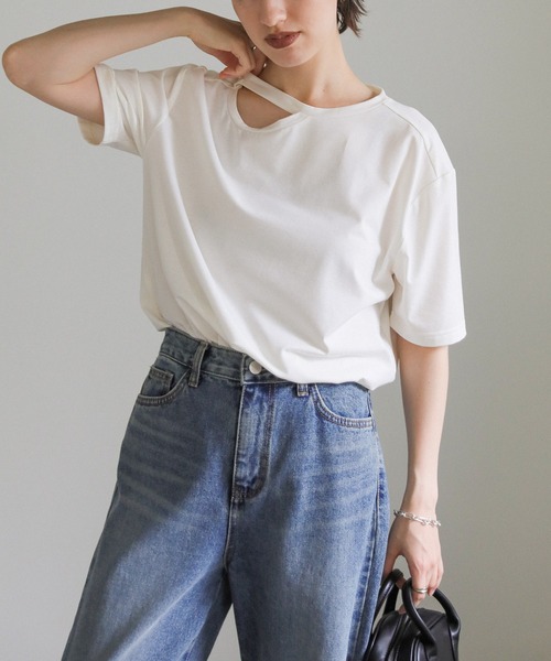 select MOCA（セレクトモカ）の「ネックストラップTシャツ（Tシャツ/カットソー・レディース・ホワイト/ライトオリーブ/スミクロ/ブラック・FREE）」の15枚目の写真