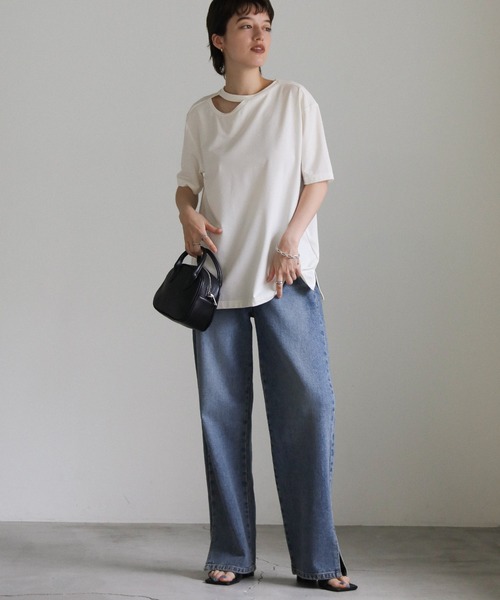 select MOCA（セレクトモカ）の「ネックストラップTシャツ（Tシャツ/カットソー・レディース・ホワイト/ライトオリーブ/スミクロ/ブラック・FREE）」の19枚目の写真