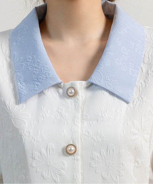 DAY CLOSET（デイ クローゼット）の「レディース 半袖パフスリステンカラーエンボス加工ブラウス（シャツ/ブラウス・レディース・アイボリー/ブルー/ホワイト/ブラック・M）」の20枚目の写真