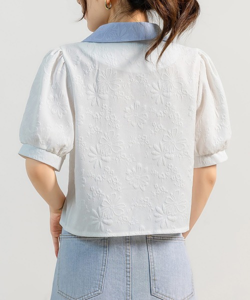 DAY CLOSET（デイ クローゼット）の「レディース 半袖パフスリステンカラーエンボス加工ブラウス（シャツ/ブラウス・レディース・アイボリー/ブルー/ホワイト/ブラック・M）」の15枚目の写真