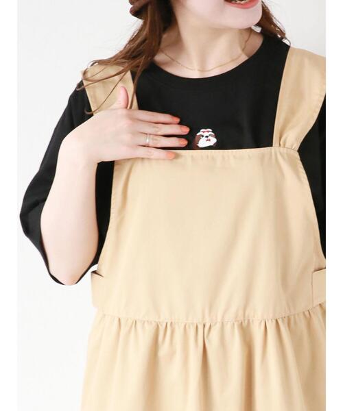 ehka sopo（エヘカソポ）の「◎ワンコ刺繍Tシャツ（Tシャツ/カットソー・レディース・ブルー/オフホワイト/ベージュ/ブラック・F）」の3枚目の写真