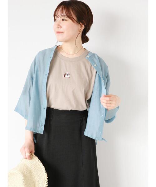 ehka sopo（エヘカソポ）の「◎ワンコ刺繍Tシャツ（Tシャツ/カットソー・レディース・ブルー/オフホワイト/ベージュ/ブラック・F）」の19枚目の写真