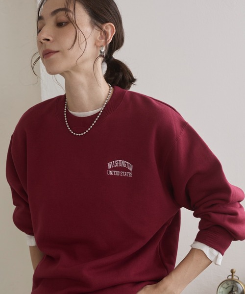 ANGIE（アンジー）の「ワンポイント 刺繍 クルーネック スウェット /トレーナー（スウェット・レディース・アッシュグレー/杢グレー/ネイビー×ホワイト/ブラック×ホワイト/ホワイト×ネイビー/ロイヤルブルー/ライトピンク/ホワイト系1/ネイビー系1/グレー系1/ライトグレー系1/ワイン・MEDIUM/LARGE/X-LARGE）」の12枚目の写真