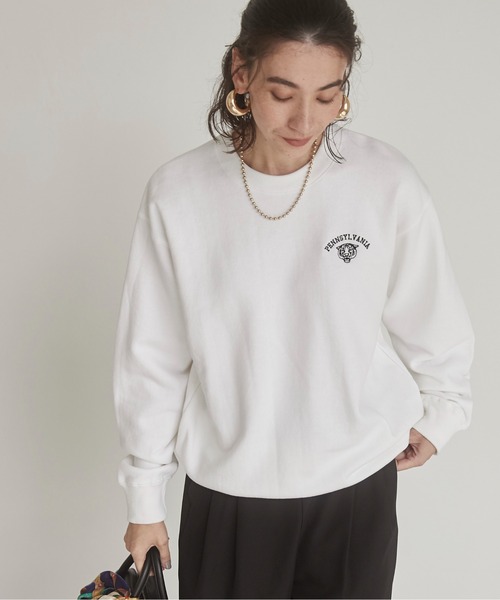 ワンポイント 刺繍 クルーネック スウェット /トレーナー（スウェット