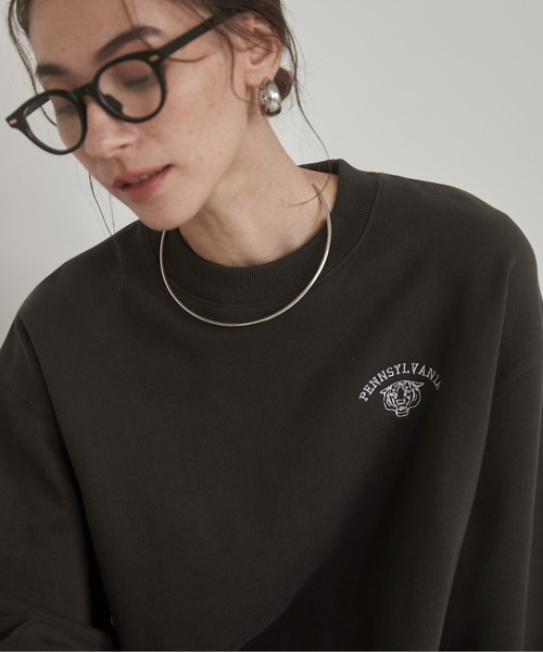 ワンポイント 刺繍 クルーネック スウェット /トレーナー（スウェット