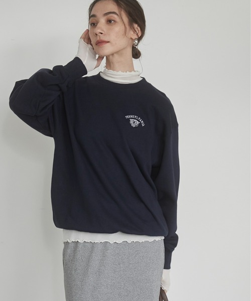 ワンポイント 刺繍 クルーネック スウェット /トレーナー（スウェット