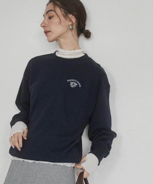ワンポイント 刺繍 クルーネック スウェット /トレーナー ワンポイント 刺繍 クルーネック スウェット /トレーナー