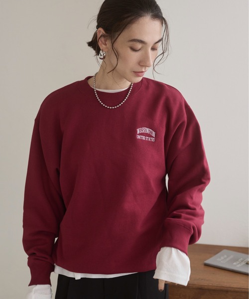 ANGIE（アンジー）の「ワンポイント 刺繍 クルーネック スウェット /トレーナー（スウェット・レディース・アッシュグレー/杢グレー/ネイビー×ホワイト/ブラック×ホワイト/ホワイト×ネイビー/ロイヤルブルー/ライトピンク/ホワイト系1/ネイビー系1/グレー系1/ライトグレー系1/ワイン・MEDIUM/LARGE/X-LARGE）」の18枚目の写真