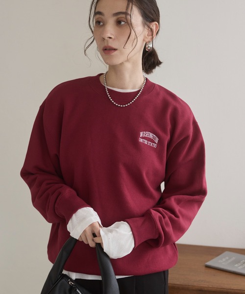 ANGIE（アンジー）の「ワンポイント 刺繍 クルーネック スウェット /トレーナー（スウェット・レディース・アッシュグレー/杢グレー/ネイビー×ホワイト/ブラック×ホワイト/ホワイト×ネイビー/ロイヤルブルー/ライトピンク/ホワイト系1/ネイビー系1/グレー系1/ライトグレー系1/ワイン・MEDIUM/LARGE/X-LARGE）」の19枚目の写真