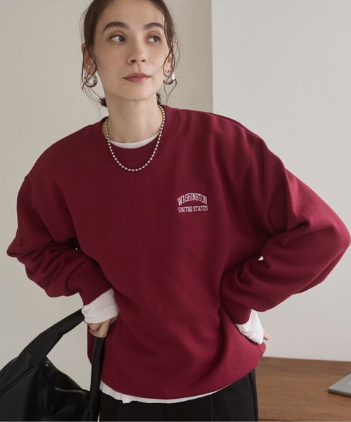 ANGIE（アンジー）の「ワンポイント 刺繍 クルーネック スウェット /トレーナー（スウェット・レディース・アッシュグレー/杢グレー/ネイビー×ホワイト/ブラック×ホワイト/ホワイト×ネイビー/ロイヤルブルー/ライトピンク/ホワイト系1/ネイビー系1/グレー系1/ライトグレー系1/ワイン・MEDIUM/LARGE/X-LARGE）」の20枚目の写真