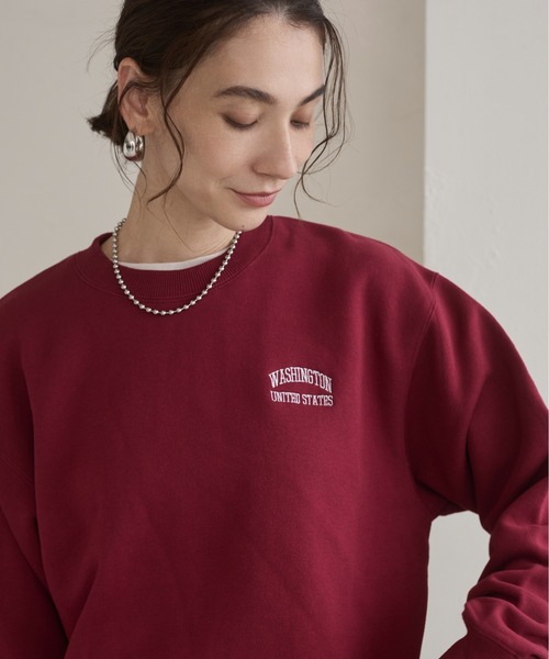 ANGIE（アンジー）の「ワンポイント 刺繍 クルーネック スウェット /トレーナー（スウェット・レディース・アッシュグレー/杢グレー/ネイビー×ホワイト/ブラック×ホワイト/ホワイト×ネイビー/ロイヤルブルー/ライトピンク/ホワイト系1/ネイビー系1/グレー系1/ライトグレー系1/ワイン・MEDIUM/LARGE/X-LARGE）」の22枚目の写真