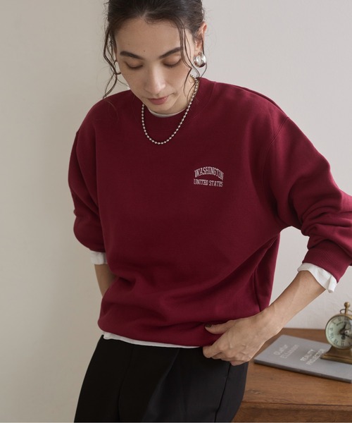ワンポイント 刺繍 クルーネック スウェット /トレーナー（スウェット