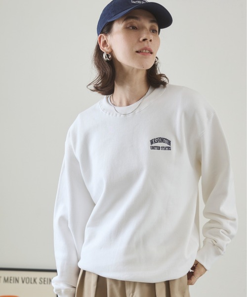 ワンポイント 刺繍 クルーネック スウェット /トレーナー（スウェット