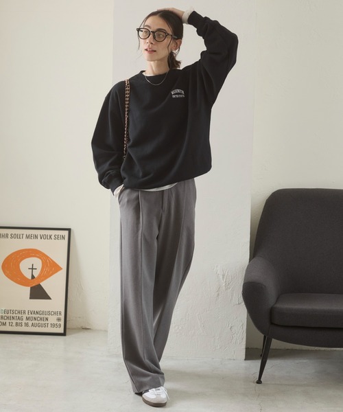 ワンポイント 刺繍 クルーネック スウェット /トレーナー