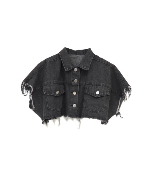 LVEU.(ラブユ.)の「【LVEU.】ショートダメージデニムベスト / トップス アウター デニム ベスト 半袖 ノースリーブ ショート クロップド ダメージ ヴィンテージ 色落ち ブラック(ベスト・レディース・ブラック・FREE)」の13枚目の写真