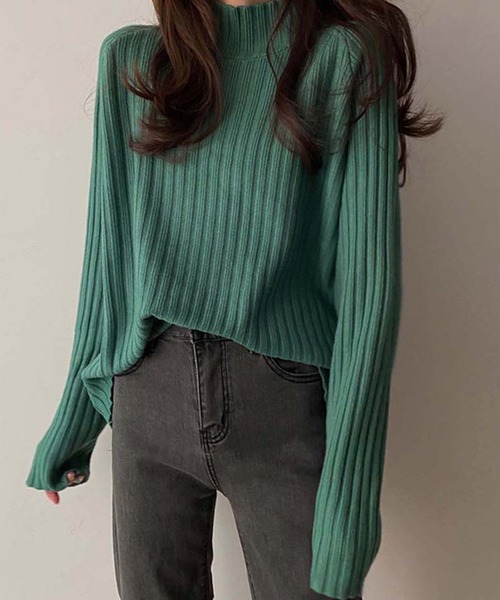 Girly Doll(ガーリードール)の「ハイネックリブニット(ニット/セーター・レディース・オフホワイト/モカ/ブルー/グリーン/ボルドー/ブラック/ブラウン・F)」の6枚目の写真