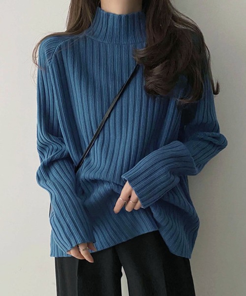 Girly Doll(ガーリードール)の「ハイネックリブニット(ニット/セーター・レディース・オフホワイト/モカ/ブルー/グリーン/ボルドー/ブラック/ブラウン・F)」の21枚目の写真