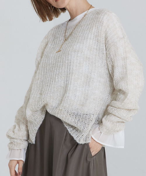 abahouse mavie（アバハウスマヴィ）の「ローゲージシースルーニットプルオーバー（ニット/セーター・レディース・アイボリー/エメラルド/ダークオレンジ・フリー）」の2枚目の写真