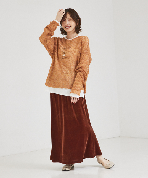 abahouse mavie（アバハウスマヴィ）の「ローゲージシースルーニットプルオーバー（ニット/セーター・レディース・アイボリー/エメラルド/ダークオレンジ・フリー）」の10枚目の写真