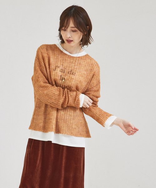 abahouse mavie（アバハウスマヴィ）の「ローゲージシースルーニットプルオーバー（ニット/セーター・レディース・アイボリー/エメラルド/ダークオレンジ・フリー）」の11枚目の写真