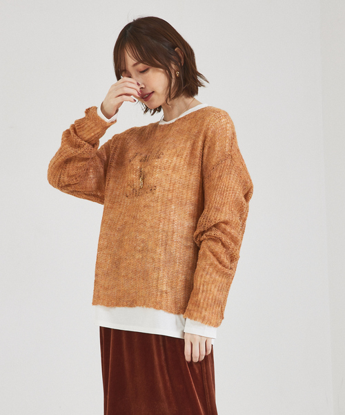 abahouse mavie（アバハウスマヴィ）の「ローゲージシースルーニットプルオーバー（ニット/セーター・レディース・アイボリー/エメラルド/ダークオレンジ・フリー）」の12枚目の写真