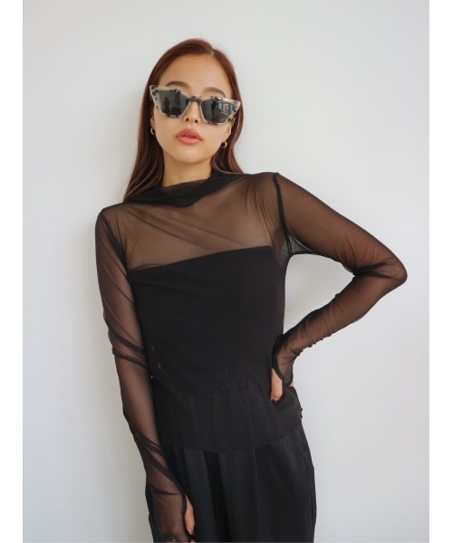 TRUNC（トランクエイティーエイト）の「Finger Hole Mesh Pullover（Tシャツ/カットソー・レディース・ブラック・FREE）」の2枚目の写真