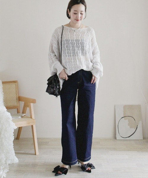 nissen（ニッセン）の「ゆるフィットワイドパンツ（チノパンツ・レディース・ライトベージュ/ネイビー系2/モカ/ブラック/カーキ/バーガンディー/オフホワイト/ネイビー系1/ベージュ・L/LL/S/M/3L）」の8枚目の写真