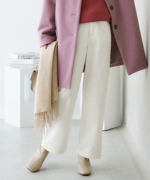 nissen（ニッセン）の「ゆるフィットワイドパンツ（チノパンツ・レディース・ライトベージュ/ネイビー系2/モカ/ブラック/カーキ/バーガンディー/オフホワイト/ネイビー系1/ベージュ・L/LL/S/M/3L）」の2枚目の写真