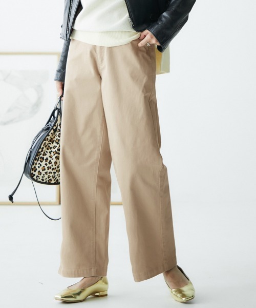 nissen（ニッセン）の「ゆるフィットワイドパンツ（チノパンツ・レディース・ライトベージュ/ネイビー系2/モカ/ブラック/カーキ/バーガンディー/オフホワイト/ネイビー系1/ベージュ・L/LL/S/M/3L）」の6枚目の写真