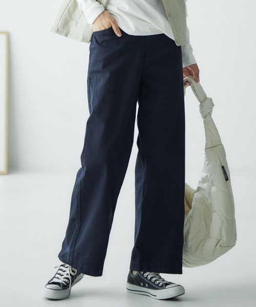 nissen（ニッセン）の「ゆるフィットワイドパンツ（チノパンツ・レディース・ライトベージュ/ネイビー系2/モカ/ブラック/カーキ/バーガンディー/オフホワイト/ネイビー系1/ベージュ・L/LL/S/M/3L）」の3枚目の写真