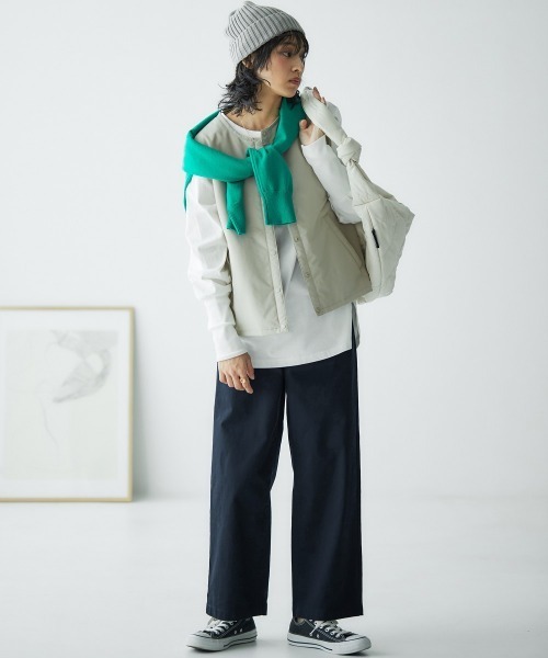 nissen（ニッセン）の「ゆるフィットワイドパンツ（チノパンツ・レディース・ライトベージュ/ネイビー系2/モカ/ブラック/カーキ/バーガンディー/オフホワイト/ネイビー系1/ベージュ・L/LL/S/M/3L）」の21枚目の写真