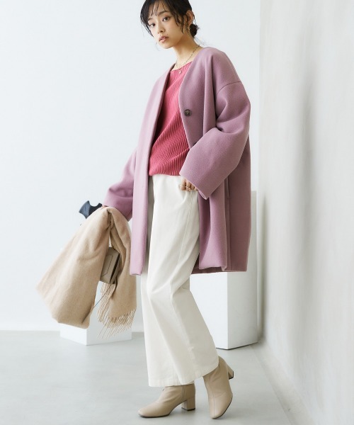 nissen（ニッセン）の「ゆるフィットワイドパンツ（チノパンツ・レディース・ライトベージュ/ネイビー系2/モカ/ブラック/カーキ/バーガンディー/オフホワイト/ネイビー系1/ベージュ・L/LL/S/M/3L）」の19枚目の写真