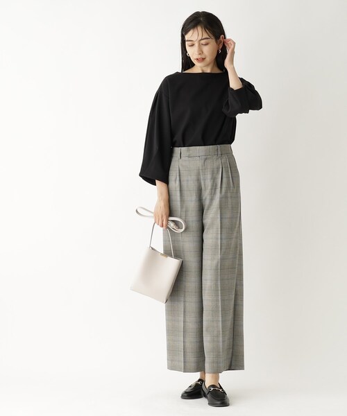 OPAQUE.CLIP（オペークドットクリップ）の「◆セットアップ対応 チェックアソートタックワイドパンツ【洗濯機洗い可／イージーケア／防シワ加工】（その他パンツ・レディース・グリーン系その他3/ブラック系1・40/36/38）」の4枚目の写真
