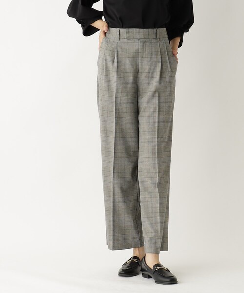 OPAQUE.CLIP（オペークドットクリップ）の「◆セットアップ対応 チェックアソートタックワイドパンツ【洗濯機洗い可／イージーケア／防シワ加工】（その他パンツ・レディース・グリーン系その他3/ブラック系1・40/36/38）」の7枚目の写真