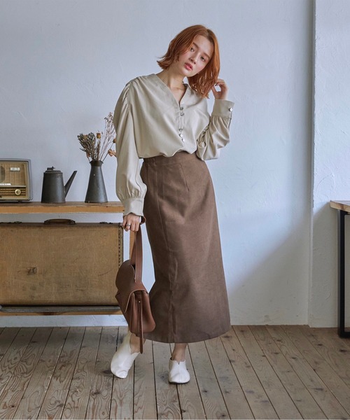 t a r o s u（タロス）の「warm simple slit skirt/ウォームシンプルスリットスカート（スカート・レディース・ベージュ/ブラウン・FREE）」の5枚目の写真