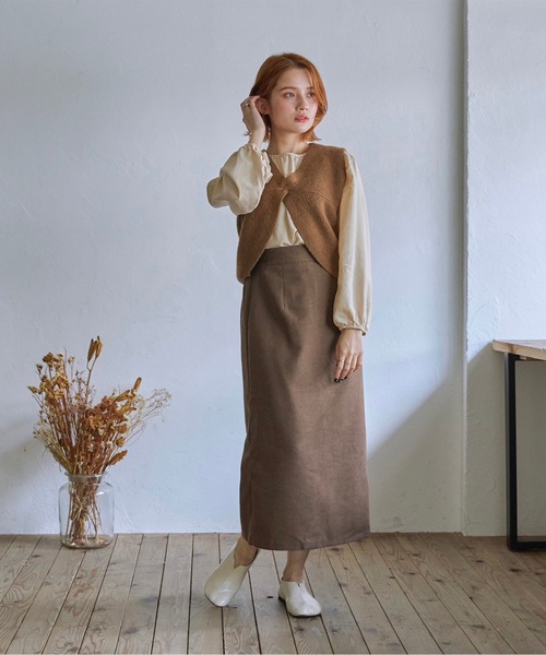 t a r o s u（タロス）の「warm simple slit skirt/ウォームシンプルスリットスカート（スカート・レディース・ベージュ/ブラウン・FREE）」の9枚目の写真
