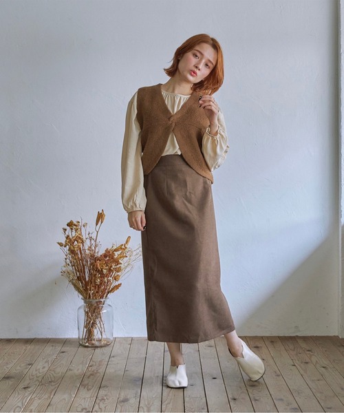 t a r o s u（タロス）の「warm simple slit skirt/ウォームシンプルスリットスカート（スカート・レディース・ベージュ/ブラウン・FREE）」の8枚目の写真